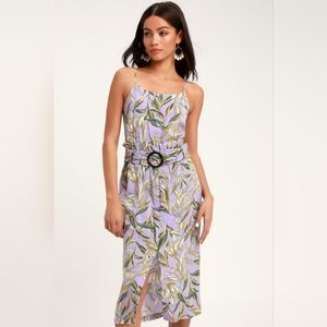 J.O.A. Raya Lavender Tropical Floral Print Midi Dress